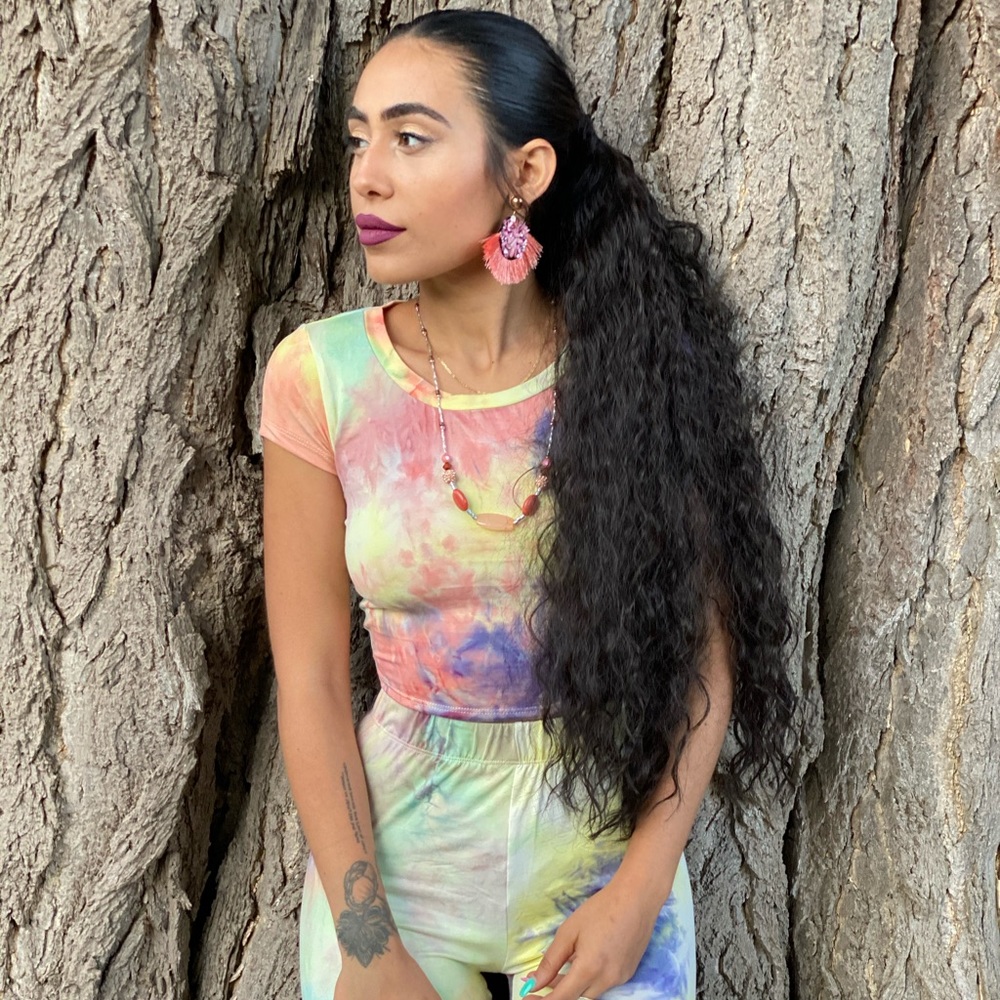 ‼️ Tie Dye Two Piece Crop Top Biker Shorts Set